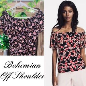 Maronie: Black Floral off  shoulder Boho Blouse